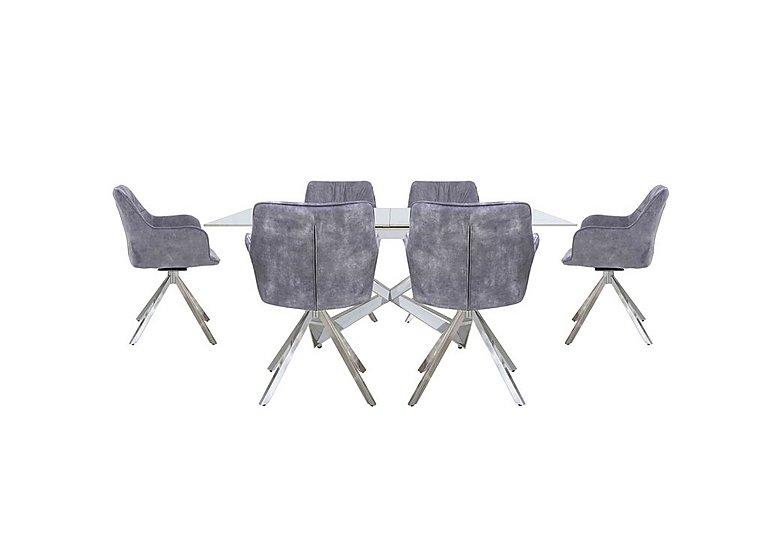 Marvel Chrome Large Extending Dining Table and 6 Swivel Chairs - Silver