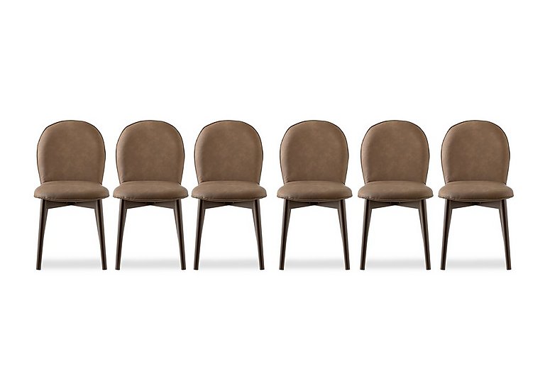 Connubia  Riley Set of 6 Mid Smoke Wooden Leg Dining Chairs  Tobacco | Bed Sava