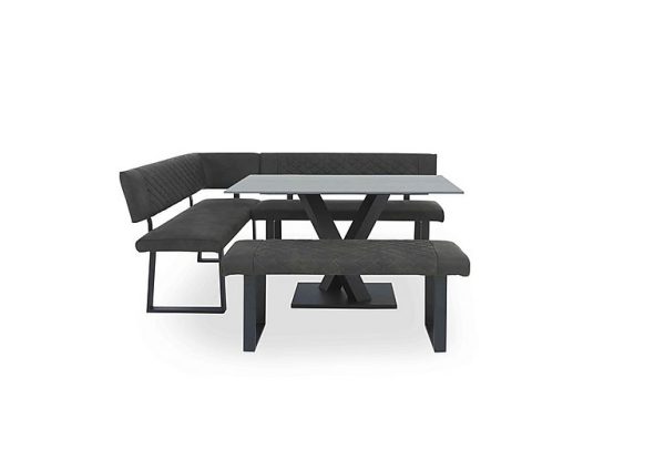 Warrior Grey Compact Fixed Dining Table with Left Hand Facing Corner Bench and Standard Bench  Grey | Bed Sava