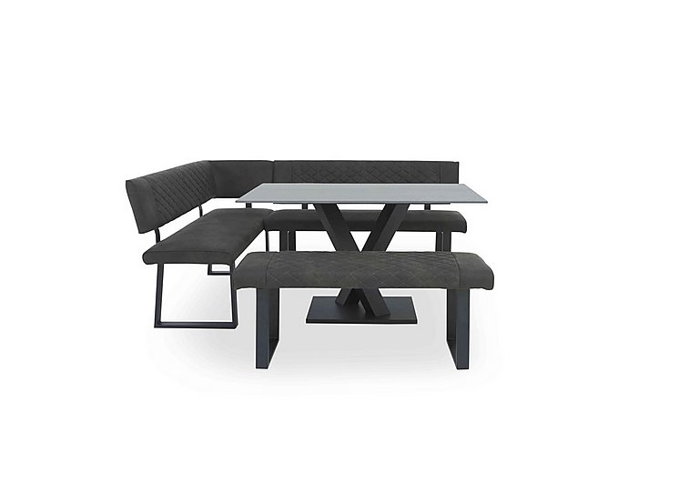 Warrior Grey Compact Fixed Dining Table with Left Hand Facing Corner Bench and Standard Bench - Grey