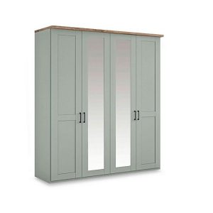 Wiemann  Adeline 4 Door Hinged Wardrobe with 2 Mirrors  Sage | Bed Sava