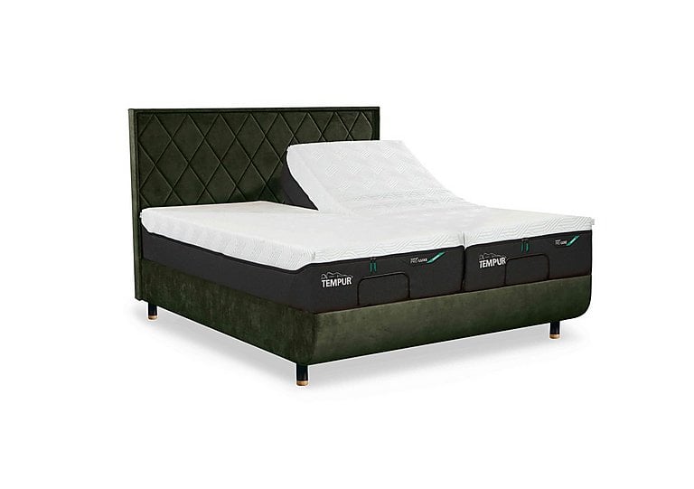 TEMPUR - Arc Ergo Smart Base Bed Frame with Quilted Headboard - King Size - Dark Green with Oak Feet
