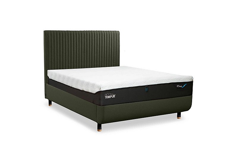 TEMPUR - Arc Disc Ottoman Bed Frame with Vertical Headboard - Super King - Dark Green with Oak Feet