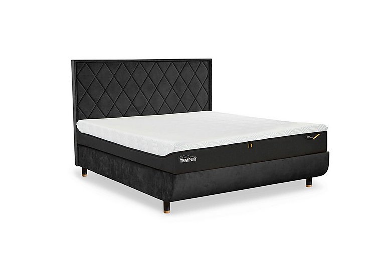 TEMPUR - Arc Disc Ottoman Bed Frame with Quilted Headboard - Super King with Oak Feet
