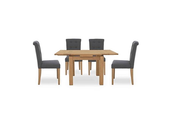Augusta Draw Leaf Extending Dining Table and 4 Roll Back Upholstered Chairs  Anthracite | Bed Sava