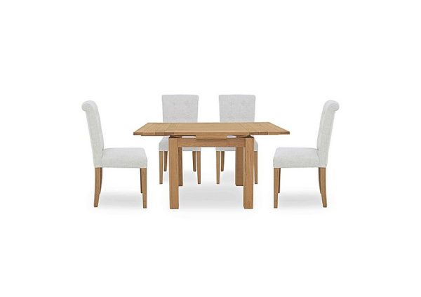 Augusta Draw Leaf Extending Dining Table and 4 Roll Back Upholstered Chairs | Bed Sava