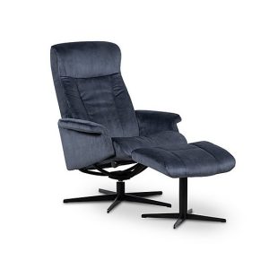 Bergen Medium Fabric Swivel Chair and Footstool with Black Base | Bed Sava