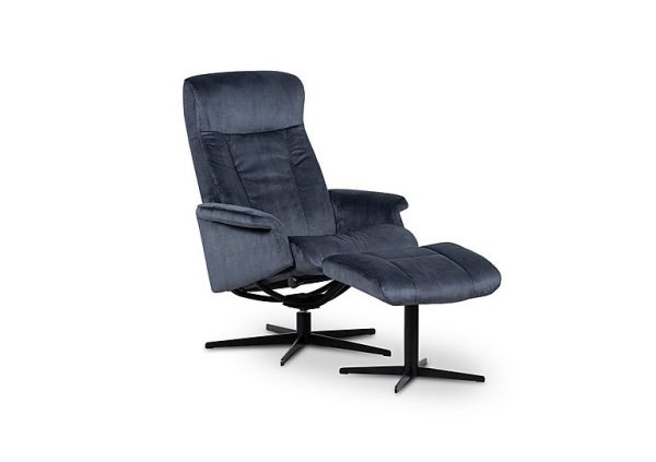 Bergen Medium Fabric Swivel Chair and Footstool with Black Base | Bed Sava