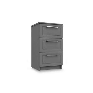London Bedrooms  Bexley 3 Drawer Bedside Cabinet  Dust Grey Gloss | Bed Sava