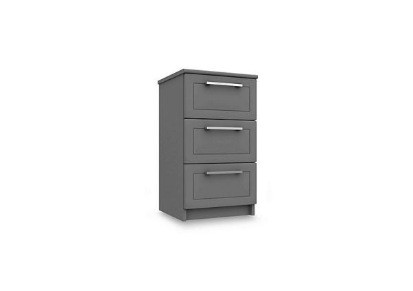 London Bedrooms  Bexley 3 Drawer Bedside Cabinet  Dust Grey Gloss | Bed Sava