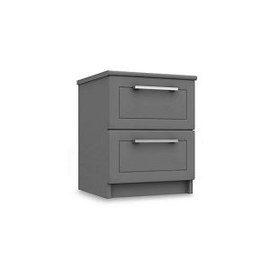 London Bedrooms  Bexley 2 Drawer Bedside Cabinet  Dust Grey Gloss | Bed Sava