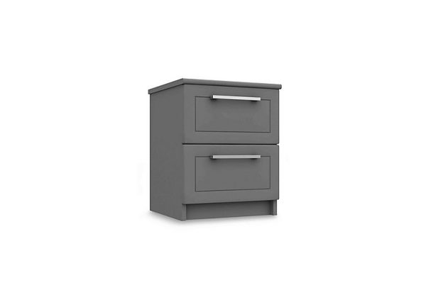 London Bedrooms  Bexley 2 Drawer Bedside Cabinet  Dust Grey Gloss | Bed Sava