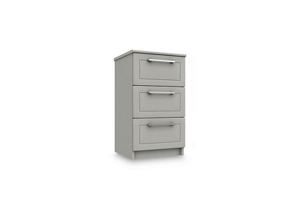 London Bedrooms  Bexley 3 Drawer Bedside Cabinet  Light Grey | Bed Sava