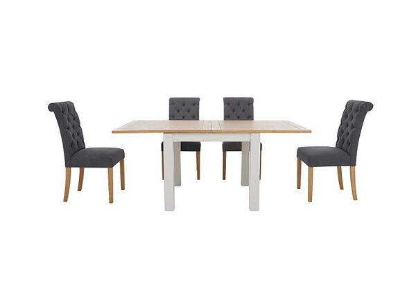 Furnitureland  Hamilton Flip Top Dining Table and 4 Button Back Chairs  Charcoal | Bed Sava