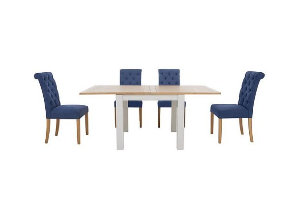 Furnitureland  Hamilton Flip Top Dining Table and 4 Button Back Chairs  Denim | Bed Sava