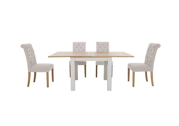 Furnitureland  Hamilton Flip Top Dining Table and 4 Button Back Chairs  Taupe | Bed Sava