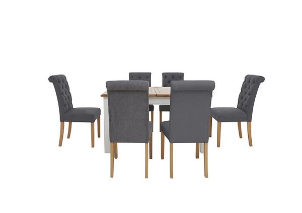 Furnitureland  Hamilton Rectangular Extending Dining Table and 6 Button Back Chairs  Charcoal | Bed Sava