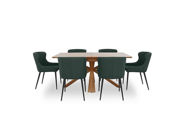 Hanoi Extending Table with Wooden Base and 6 Faux Leather Dining Chairs  Bottle Green | Bed Sava