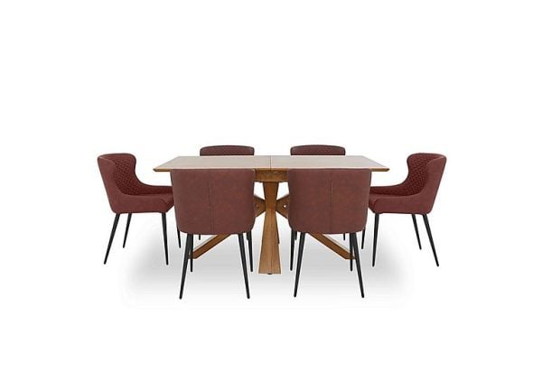 Hanoi Extending Table with Wooden Base and 6 Faux Leather Dining Chairs | Bed Sava