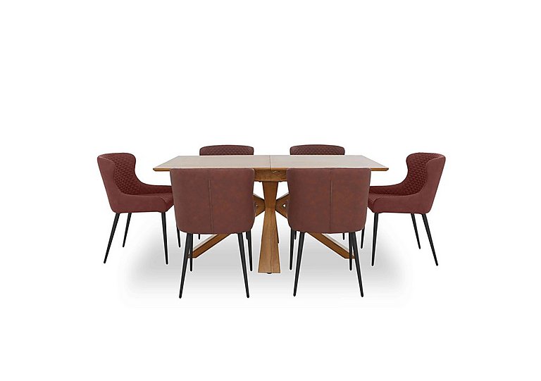 Hanoi Extending Table with Wooden Base and 6 Faux Leather Dining Chairs
