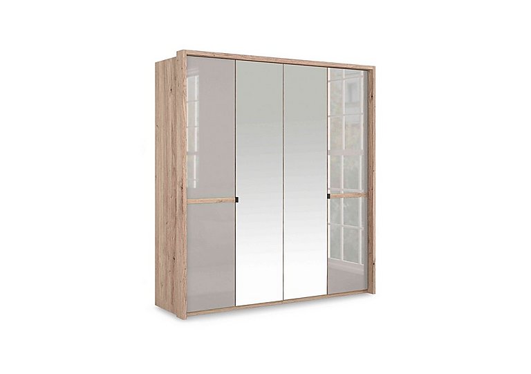 Wiemann - Hong Kong 4 Door Hinged Wardrobe with 2 Glass and 2 Mirror Doors - Pebble Grey