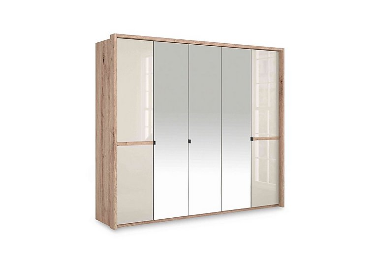 Wiemann - Hong Kong 5 Door Hinged Wardrobe with 2 Glass Doors and 3 Mirror Doors - Champagne