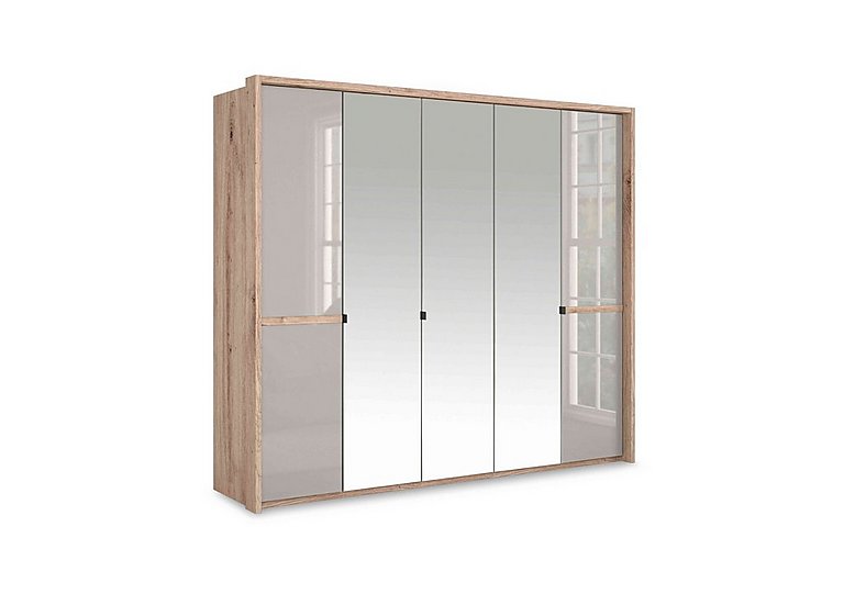 Wiemann - Hong Kong 5 Door Hinged Wardrobe with 2 Glass Doors and 3 Mirror Doors - Pebble Grey