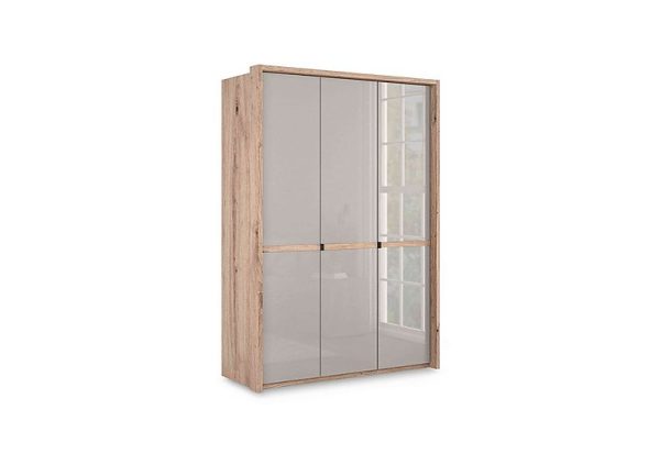 Wiemann  Hong Kong 3 Door Hinged Wardrobe with Glass Doors  Pebble Grey | Bed Sava
