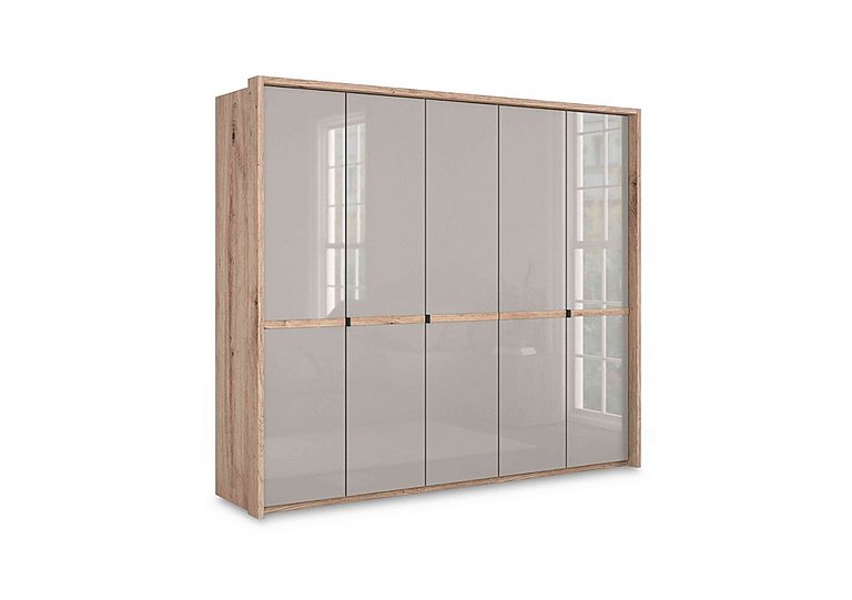 Wiemann - Hong Kong 5 Door Hinged Wardrobe with Glass Doors - Pebble Grey