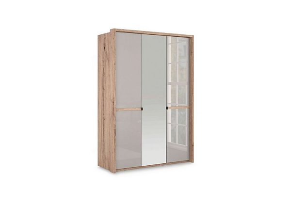 Wiemann  Hong Kong 3 Door Hinged Wardrobe with 2 Glass Doors and 1 Mirror Door  Pebble Grey | Bed Sava