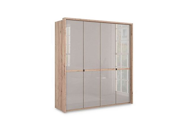 Wiemann  Hong Kong 4 Door Hinged Wardrobe with Glass Doors  Pebble Grey | Bed Sava