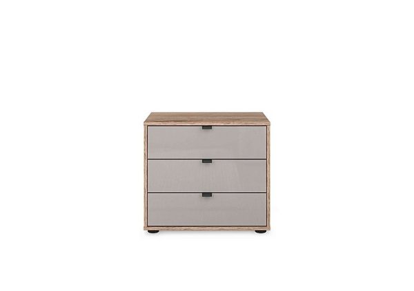 Wiemann  Hong Kong 3 Drawer Bedside Cabinet with Glass Drawers  Pebble Grey | Bed Sava