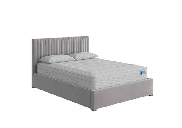 Hugh Ottoman Bed Frame  King Size  Plush Velvet Light Silver | Bed Sava