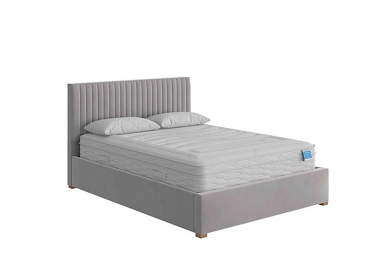 Hugh Ottoman Bed Frame - King Size - Plush Velvet Light Silver