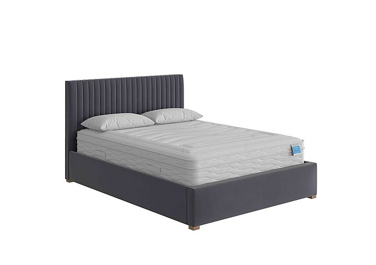 Hugh Ottoman Bed Frame - King Size - Plush Velvet Steel