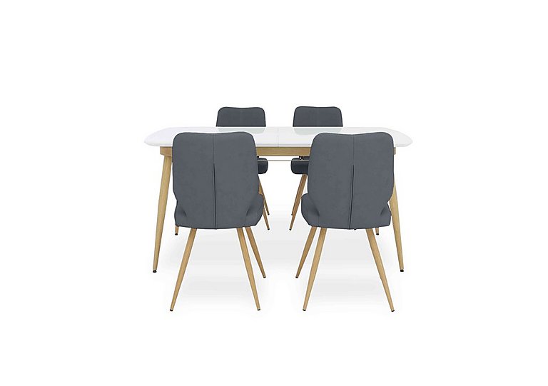 Jonah Extending Dining Table with 4 Faux Leather Chairs - 125-cm - Dark Grey