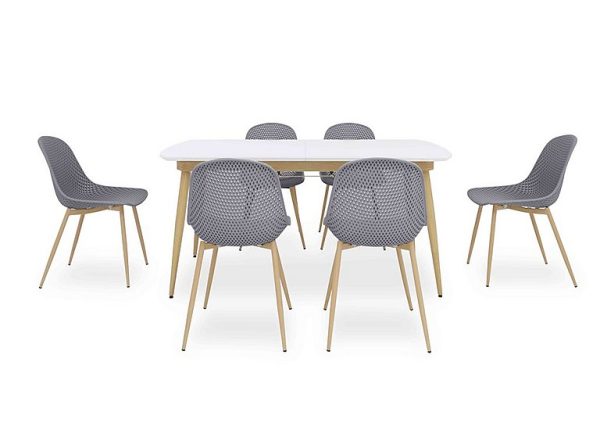 Jonah Extending Dining Table with 6 Trellis Plastic Chairs  160 cm  Dark Grey | Bed Sava