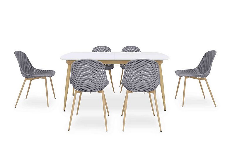 Jonah Extending Dining Table with 6 Trellis Plastic Chairs - 160-cm - Dark Grey