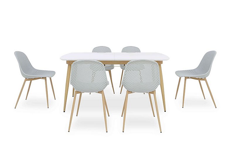 Jonah Extending Dining Table with 6 Trellis Plastic Chairs - 125-cm - Light Grey