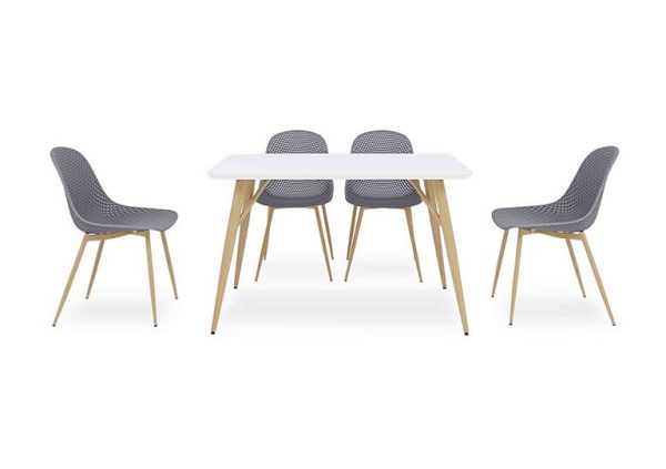Jonah Fixed Dining Table with 4 Trellis Plastic Chairs  Dark Grey | Bed Sava