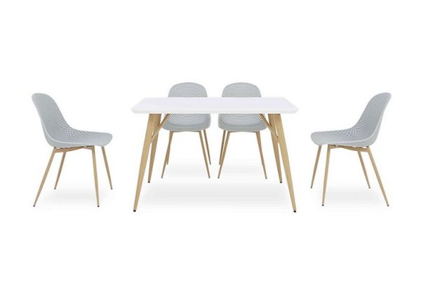 Jonah Fixed Dining Table with 4 Trellis Plastic Chairs  Light Grey | Bed Sava