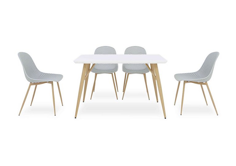 Jonah Fixed Dining Table with 4 Trellis Plastic Chairs - Light Grey