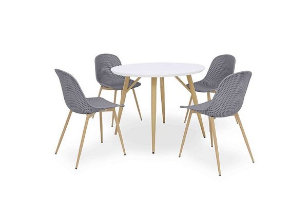 Jonah Round Dining Table with 4 Trellis Plastic Chairs  Dark Grey | Bed Sava