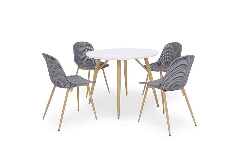 Jonah Round Dining Table with 4 Trellis Plastic Chairs - Dark Grey