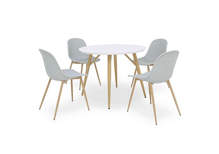 Jonah Round Dining Table with 4 Trellis Plastic Chairs - Light Grey