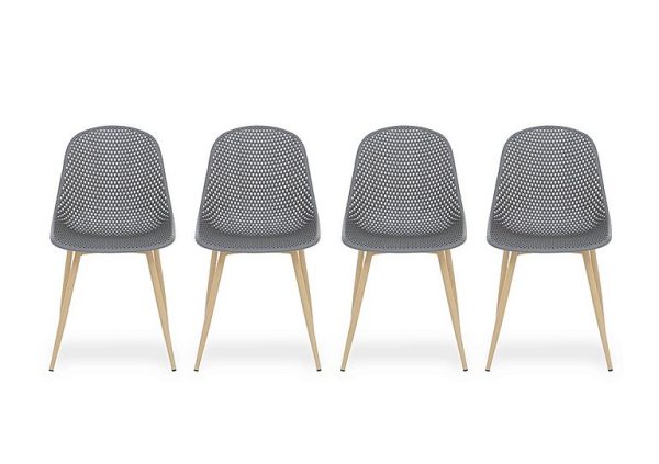 Jonah Set of 4 Trellis Plastic Dining Chairs  Dark Grey | Bed Sava