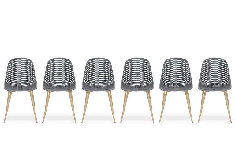 Jonah Set of 6 Trellis Plastic Dining Chairs - Dark Grey