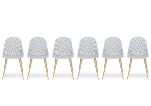 Jonah Set of 6 Trellis Plastic Dining Chairs  Light Grey | Bed Sava