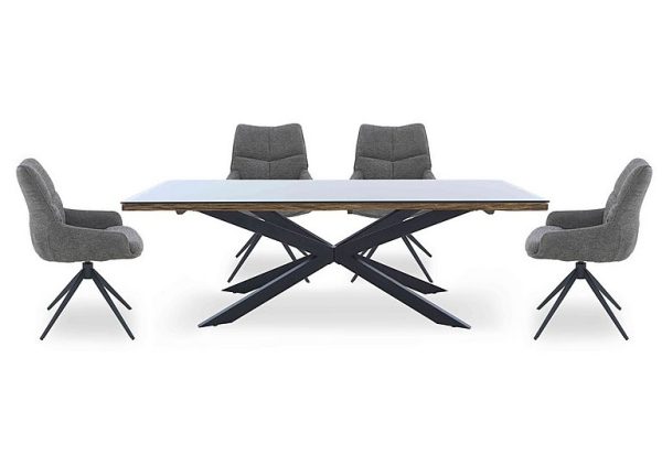 Kiara Large Rectangular Dining Table with Black Legs and 4 Swivel Fabric Chairs | Bed Sava