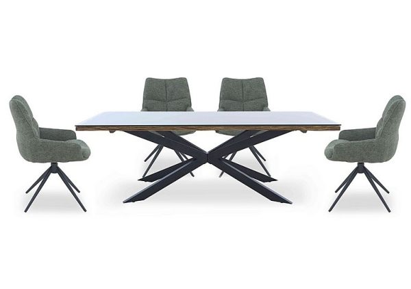 Kiara Large Rectangular Dining Table with Black Legs and 4 Swivel Fabric Chairs  Forest | Bed Sava
